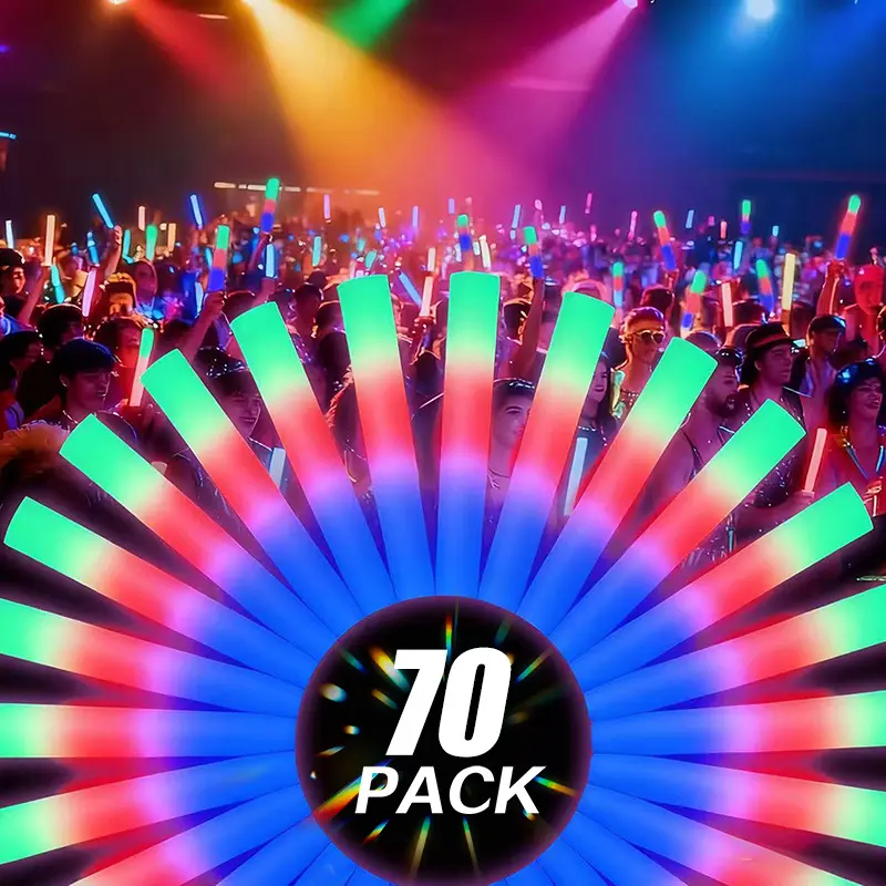 LED Glow Sticks 70-Pack - Multicoloured Battery-Operated 70-Stick Party Supplies with 3 Dynamic Modes, Festive & Party Favors, Decor Gifts for Partners, Ideal for Raves, Weddings, Halloween