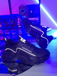 Men's Black Reflective Safety Sneakers - Night Run Visibility with Elastic Fit for Urban Street Style, Year-Round Shoes for Men​