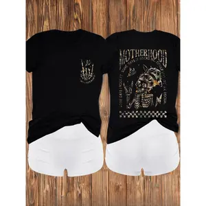 Women's Skeleton & Letter Print Tee, Casual Round Neck Short Sleeve T-shirt ,  Summer Clothes for Daily Wear, Casual Outfits Women, Womenswear, Breathable