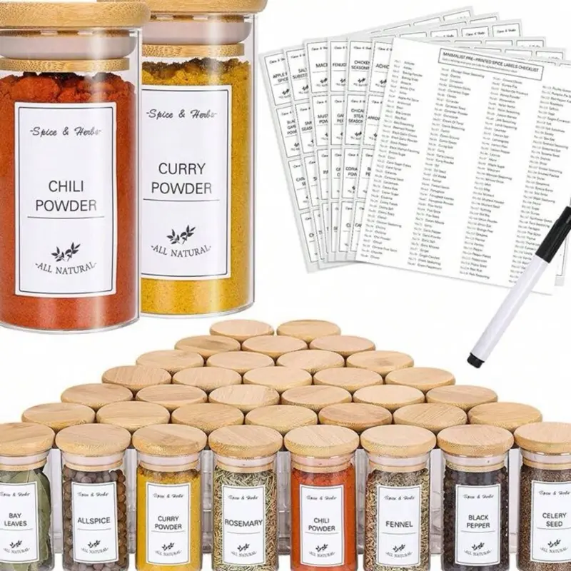 192pcs Kitchen Food Label Set Spice Jar Labels Glass Bottle Stickers White Food Classification Stickers for Bottles Not Included