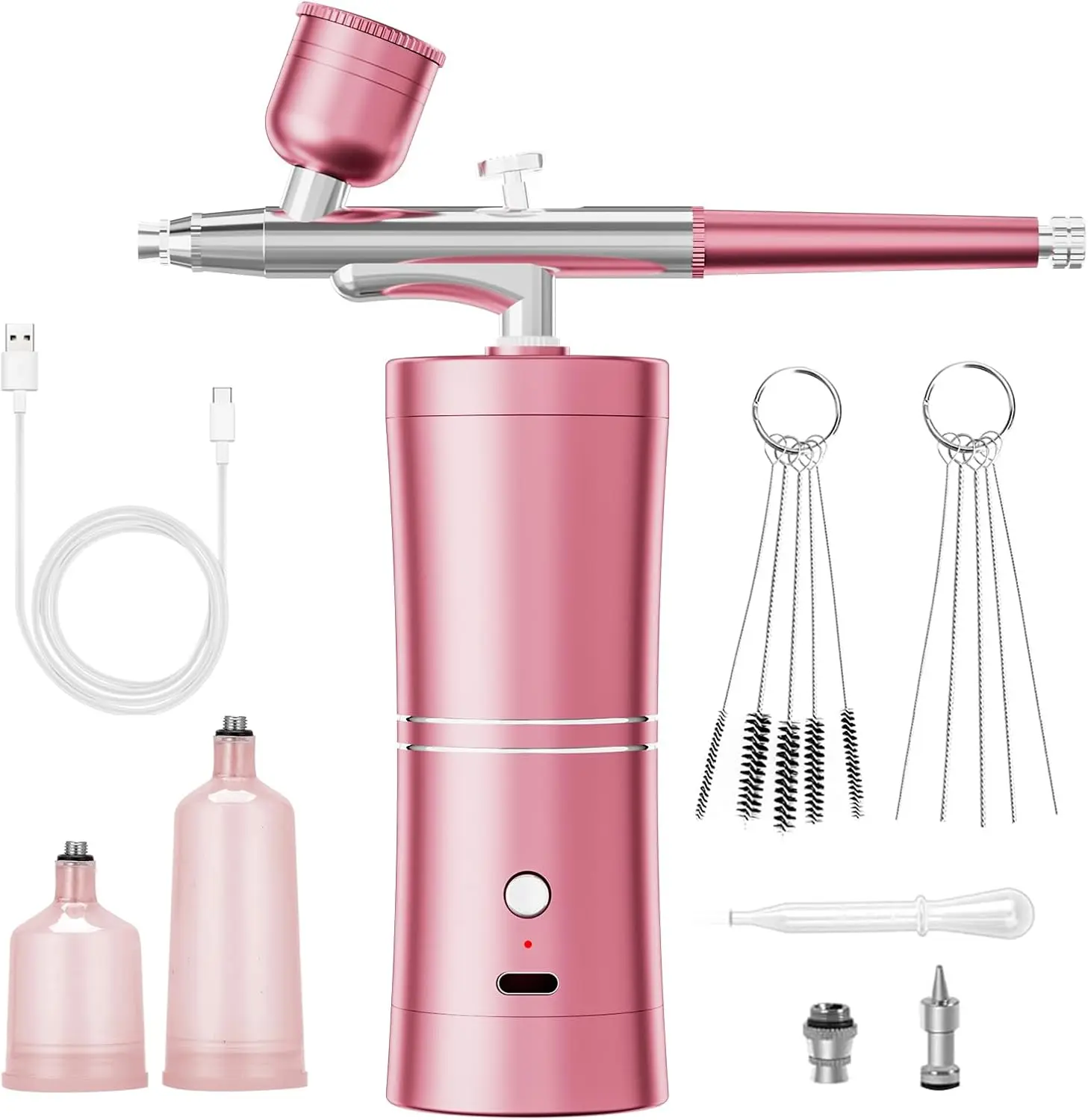 Mini Portable Airbrush Kit with Compressor for Nails High Pressure Handheld Air Brush Machine Pink Makeup Tool Set