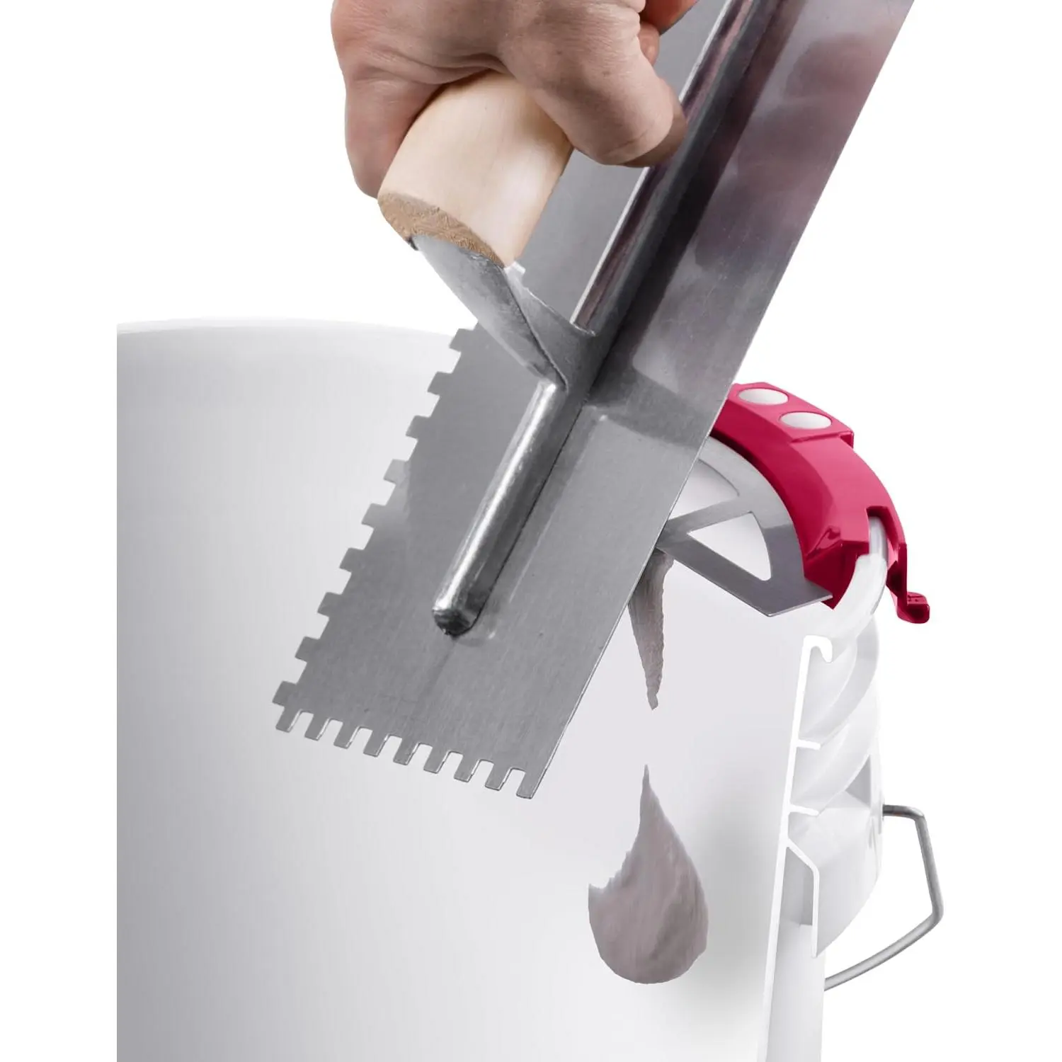 Scrape - Universal 5-Gallon Bucket Trowel Scraper for Tile Work, Stainless Steel Edge Preserves Wet Mix And Reduces ,  Holder Secures