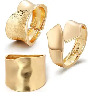 Chunky Gold Cuff Bangles for Women - Wide Open Design, Comfortable & Stylish Jewelry Set - Perfect for Parties & Everyday Wear