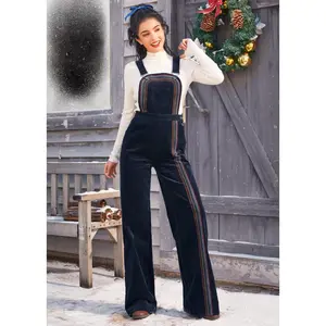 ModCloth Rainbow With Me Corduroy Overalls with Wide Legs, Pockets, Embroidery - Navy Blue (2-26W)