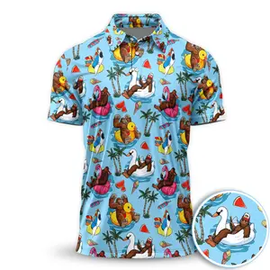 Bigfoot Pool Party Tropical Pattern Golf Polo Shirt Short Sleeve Print Menswear