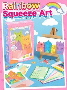 Rainbow Squeeze Art Kit - Creative Scratch & Color Set for Kids 35 Pieces Including 20 Papers 7 Acrylic Paints 6 Watercolor Pens 1 Sticker Sheet & Squeegee Board Ideal for DIY Art & Gifts