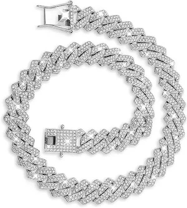 Iced Out Cuban Link Chain for Women, 14mm Miami Hip Hop Bling Necklace, 18 Inch Jewelry Made with Precious Alloys and Rhinestones, Hypoallergenic Fit