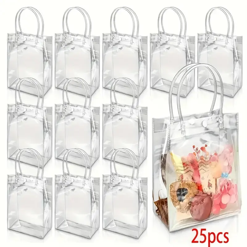 25pcs Premium Clear PVC Gift Bags, Reusable & Durable, Perfect for Weddings, Birthdays, Holidays & More, wedding party packaging, 5.9" X 6.3" X 2.8"