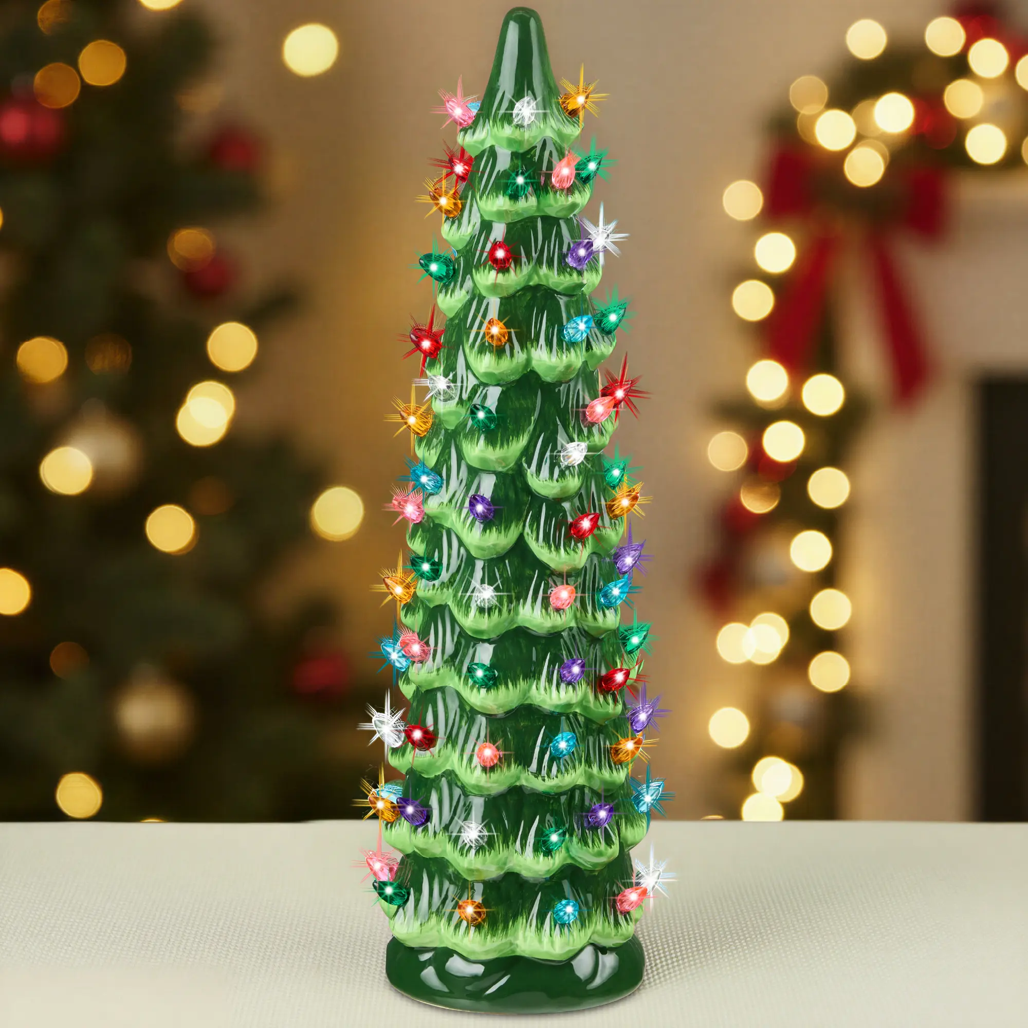 Best Choice Products Ceramic Christmas Tree, 15in Hand-Painted Holiday Décor