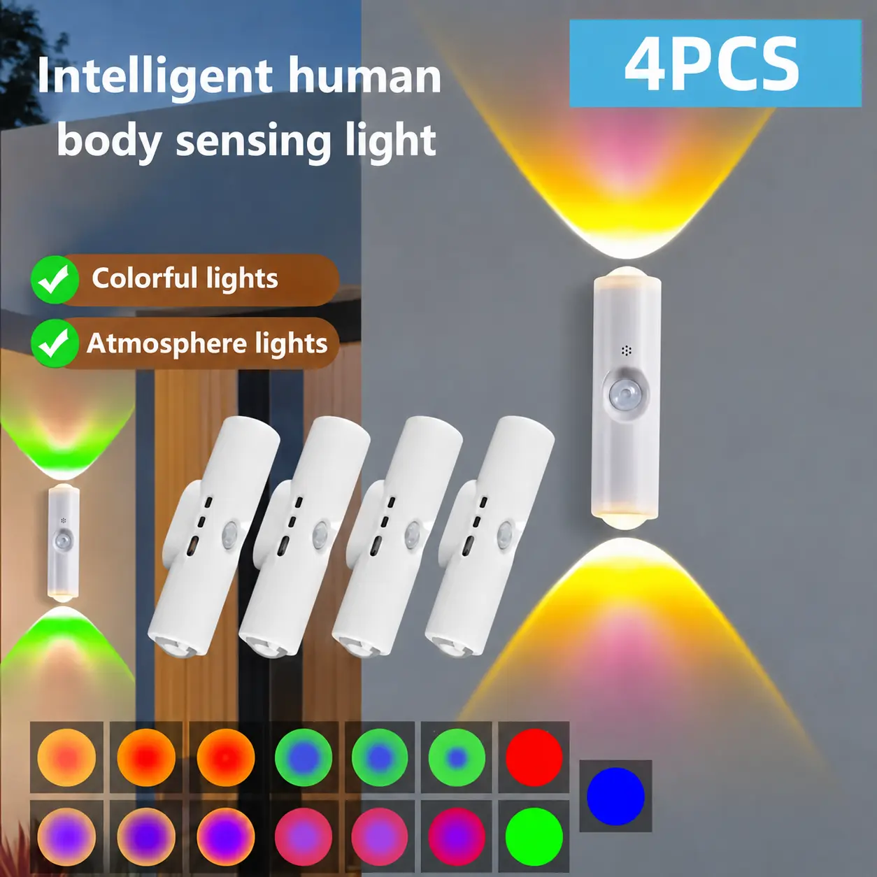 2/4pcs Smart rgb Motion Sensor Night Light, RechargeableMulti-color Ambient Light,Magnetic Wall Light forStairs,Bedroom,Kitchen,Party,Hallway,Entryway