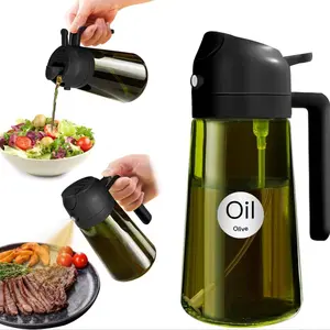 470ML Oil Sprayer Bottle with Stickers, Food Grade Olive Oil Dispenser, Deep Amber Glass Bottle for Air Fryer, Grill, Kitchen Use