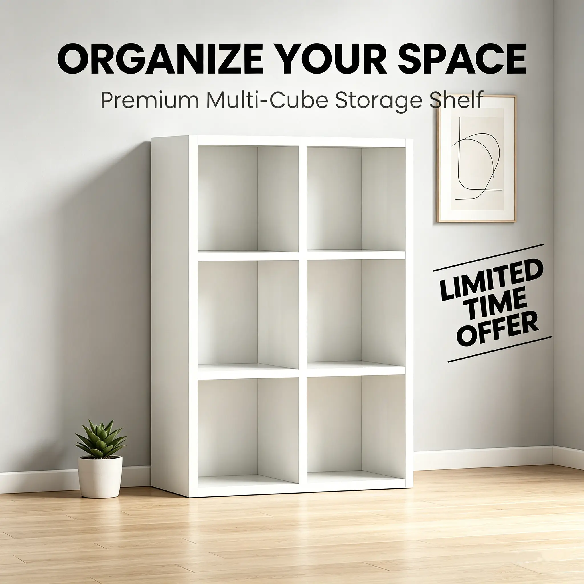 6-Cube Storage Organizer, White Cube Shelf, Cube Bookcase, Open Bookshelf, Storage Cabinet, 11 Inch Bin Organizer, Horizontal Vertical Shelf, Stackable Display Shelf, Closet Organizer, Bedroom Storage, Home Office Shelf, Kitchen Pantry Storage Unit