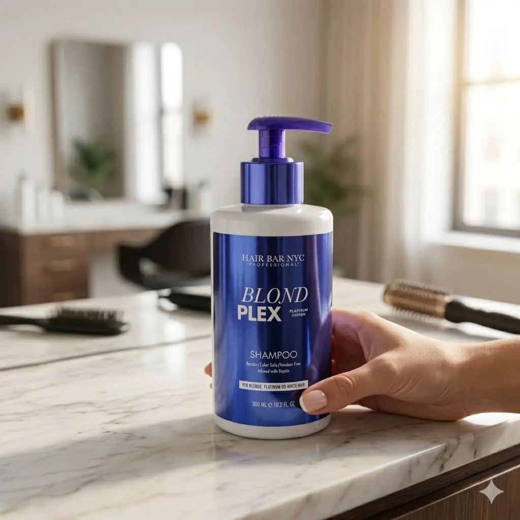 Hair Bar NYC Blond Plex Platinum System Shampoo - Purple Bottle with Pump for Blondes