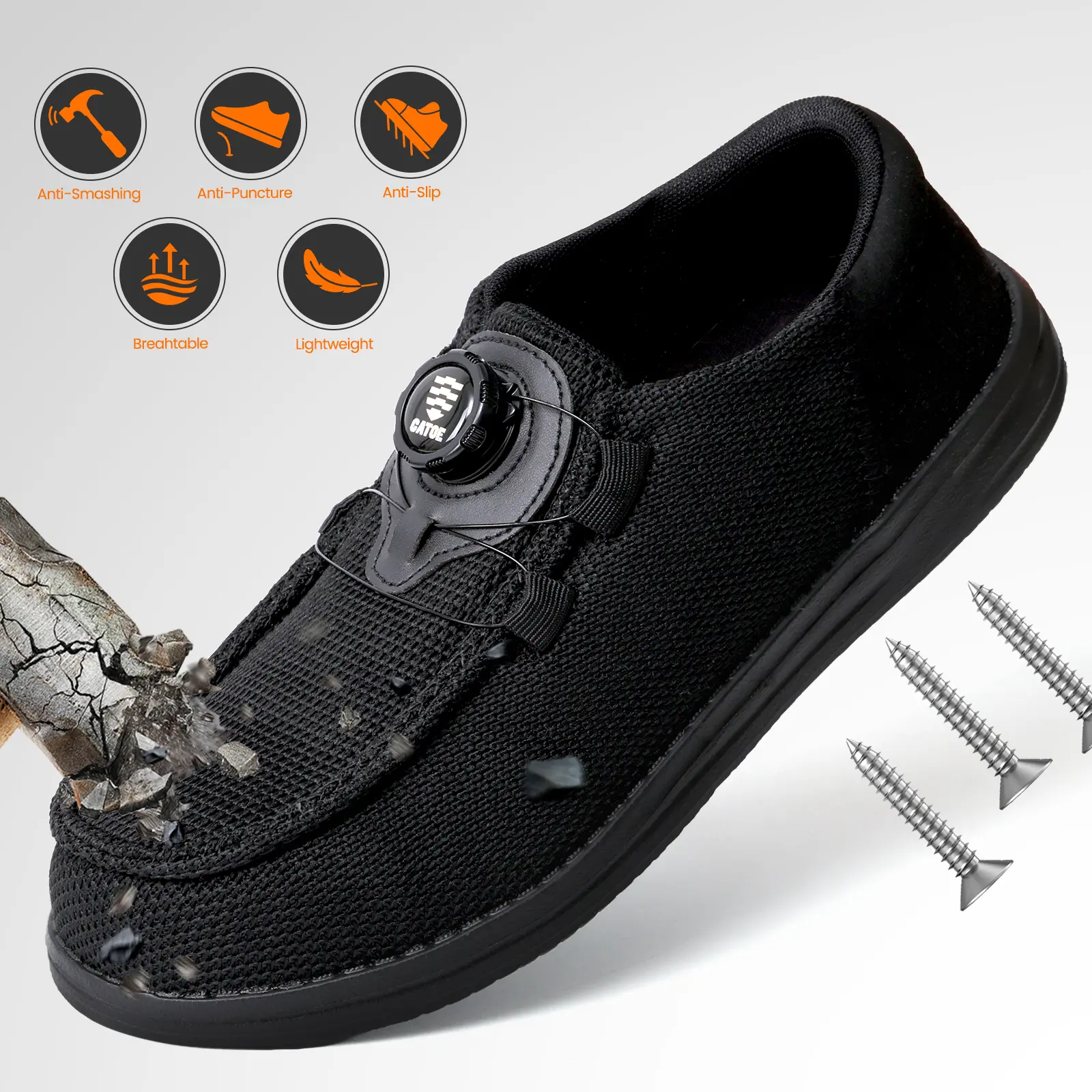 Loafer Safety Shoes of Men and women Stylish Work shoes for summer Lightweight Composite Toe Sneakers Swivel Buckle Women and Men Slip On Safety Work Shoes Composite Toe Comfortable  Industrial Construction Sneakers Summer Vibes