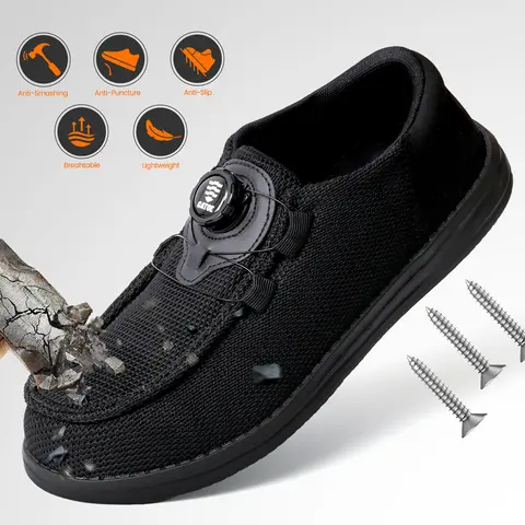 Unisex Minimalist Safety Footwear - Lightweight Breathable Nylon-Cloth Slip-On Shoes with Antimicrobial Polyester-Elastane Composite Round Toe, Swivel Buckle for Industrial Workers, All Seasons Use,outdoorfun