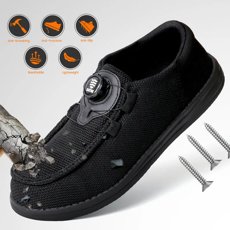 Unisex Minimalist Safety Footwear - Lightweight Breathable Nylon-Cloth Slip-On Shoes with Antimicrobial Polyester-Elastane Composite Round Toe, Swivel Buckle for Industrial Workers, All Seasons Use,outdoorfun