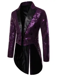 Men's Sequined Tailcoat, Shiny Round Sequins Long Tailcoat, Perfect for Wedding Banquet Stage Performance Band Show Holiday Celebration