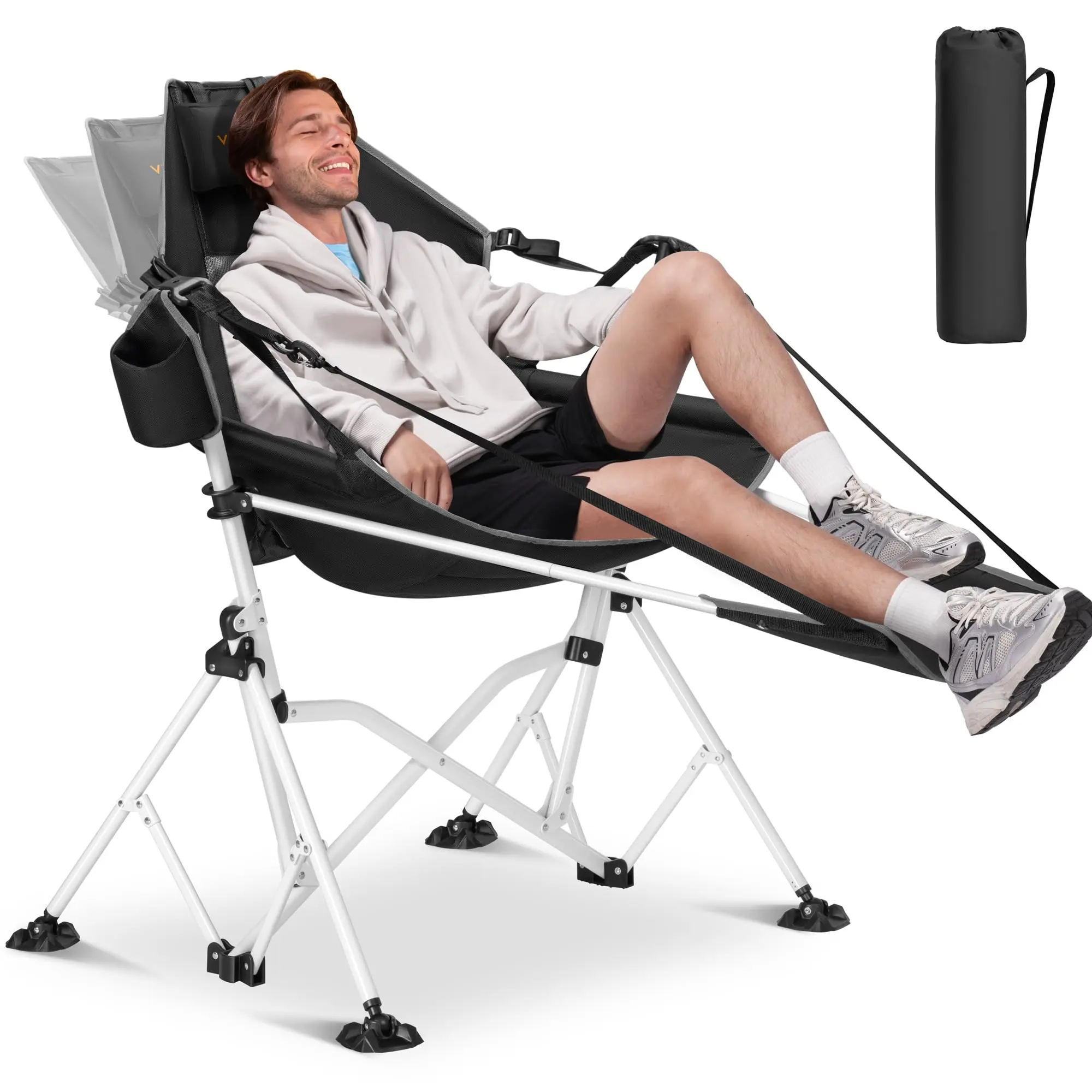 VIVOHOME Hammock Camping Chair Portable Outdoor Swinging Rocking Chairs for Adults with Adjustable Pillow Back and Height for Travelling Backyard Patio Supports 400 lbs 600D Breathable Mesh