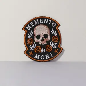 Memento Mori Letter Embroidered Patches 5pcs, Iron-on/Sew-on Floral Embroidery Fabric Applique for DIY Creative Dressmaking & Fashion Accessory Projects