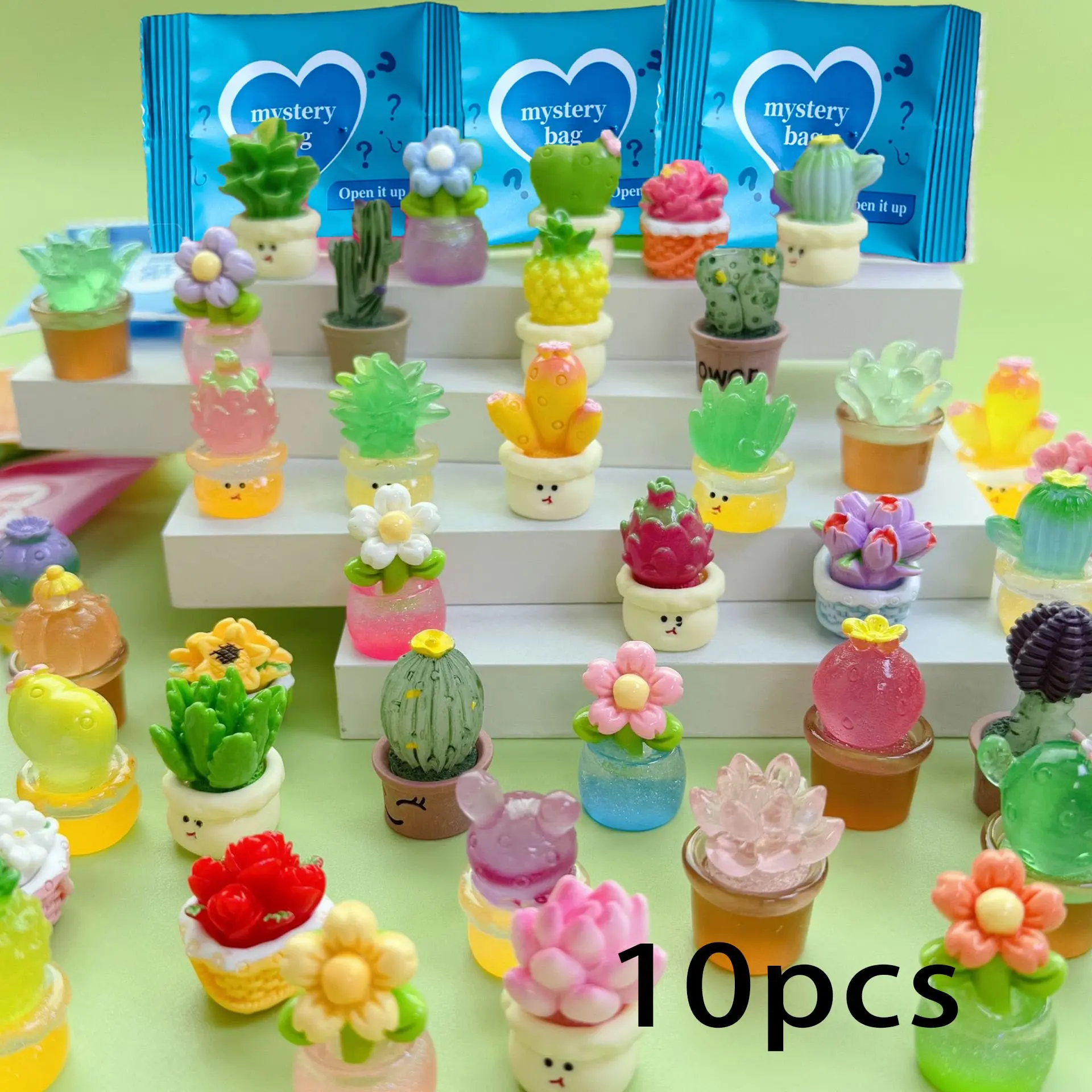 10 Piece Plant Flower Potted Random Independent Packaging Real Color Glow-In-The-Dark DIY Miniature Simulation Model Figurines Decorative Piece Desk Decor Creative Home Decor Gift
