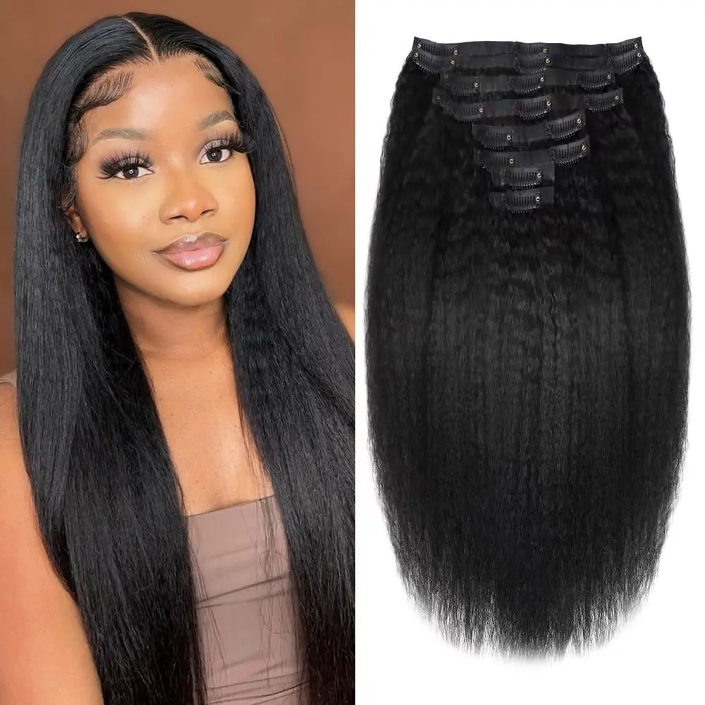 Seamless Clip In Hair Extensions Human Hair Invisible Kinky Straight Seamless Clip Ins For Black Women Real Human Hair Extensions 8pcs With 18clips Per Set 120g