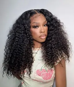 V Part Curly Wig Glueless No Leave Out Upgrade U Part Wigs Synthetic Hair 20 Inch Kinky Deep Wave Wigs for Women Full Head Clip In Half Wigs