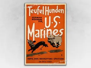 Devil Dog US Marines Poster No Frame, 1917 WWI US Marines Recruiting Poster, Vintage Poster, Military Gift, Marine Corps
