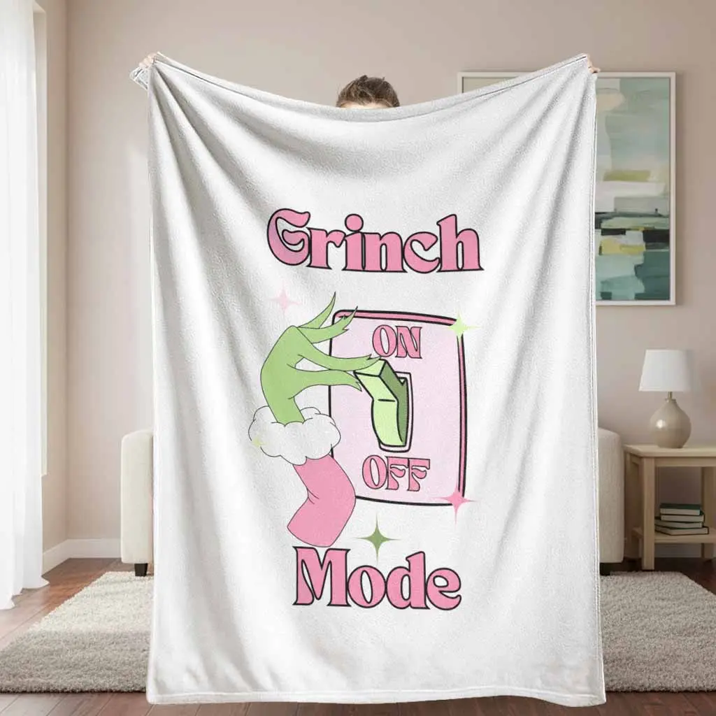 Grinch Mode Flannel Blanket Christmas Cartoon Print Soft Cozy Warm Lightweight Plush Throw Blanket for Bedroom Living Room Sofa Office Holiday Gift Decor Use, Toddler, Wrinkle Resistant