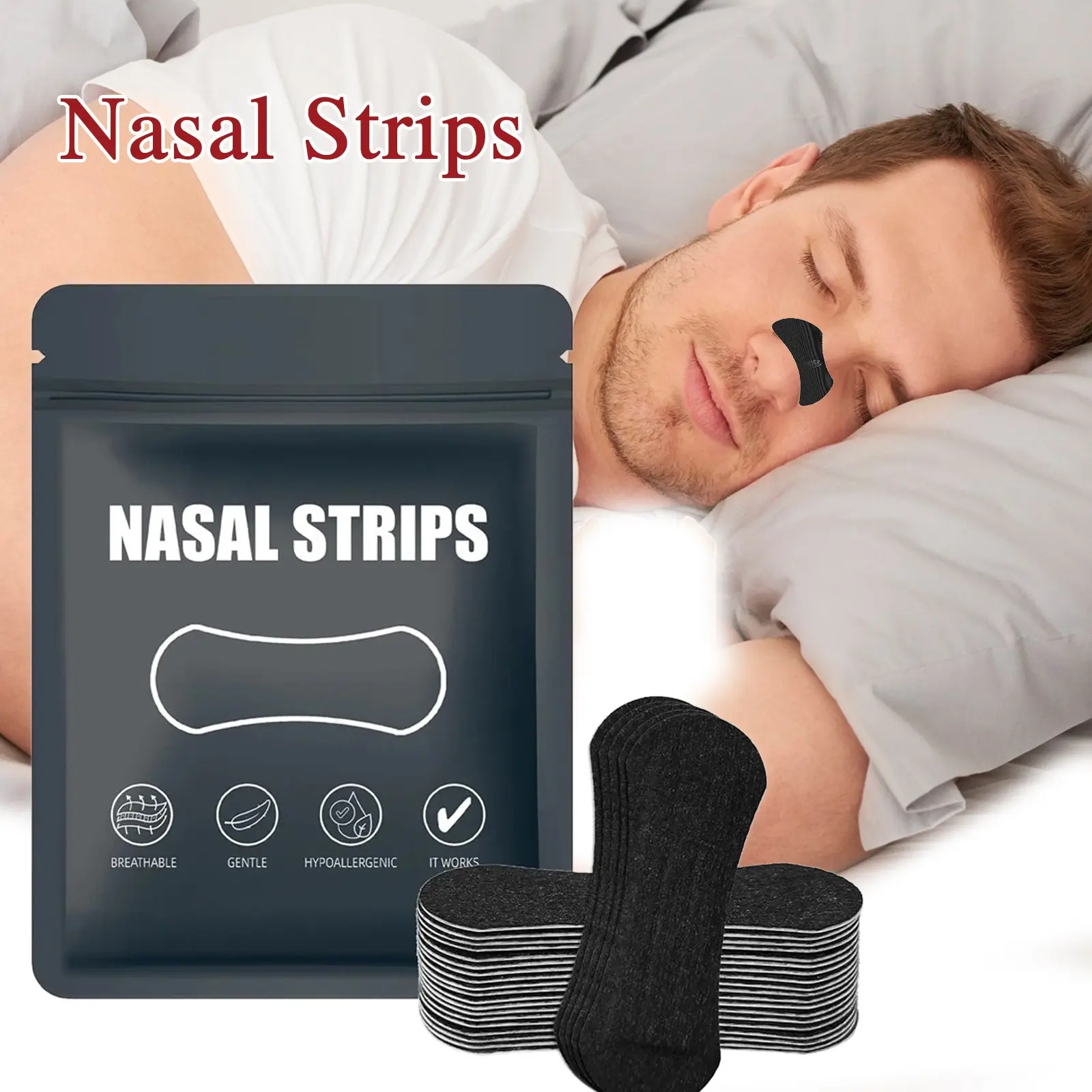 30/90/150-piece Sports Anti-Snoring Nasal Strips Set, Super Strong Non-Invasive Breathable Nose Stickers for Better Sleep and Nasal Breathing, Peaceful Night Sleep