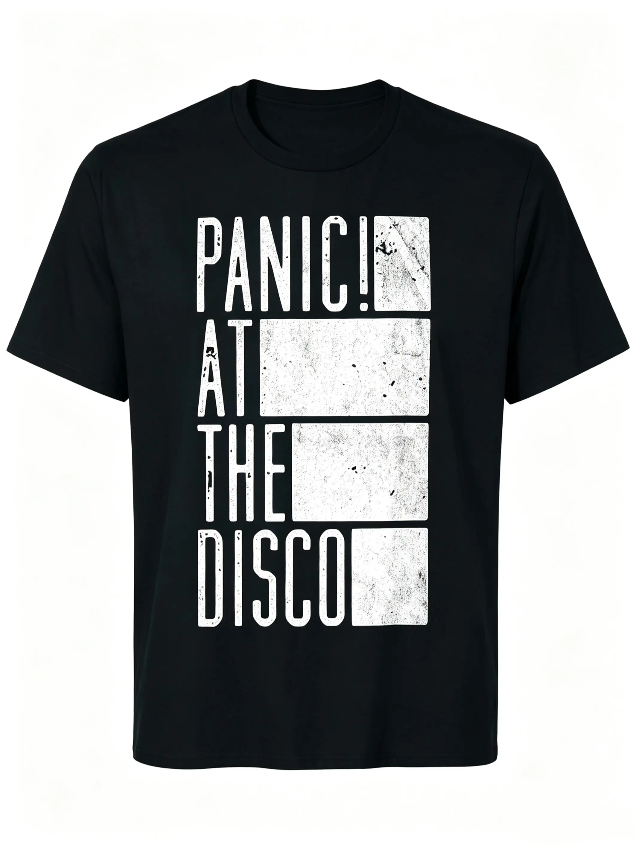 Men's Short-Sleeve Panic! at The Disco White Bars T-Shirt, Official Band Merch, Slim Fit Classic Breathable Soft Cotton Unisex Tee, Vintage Rock Concert Graphic Top, Layer-Friendly Casual Streetwear Gift for Fans