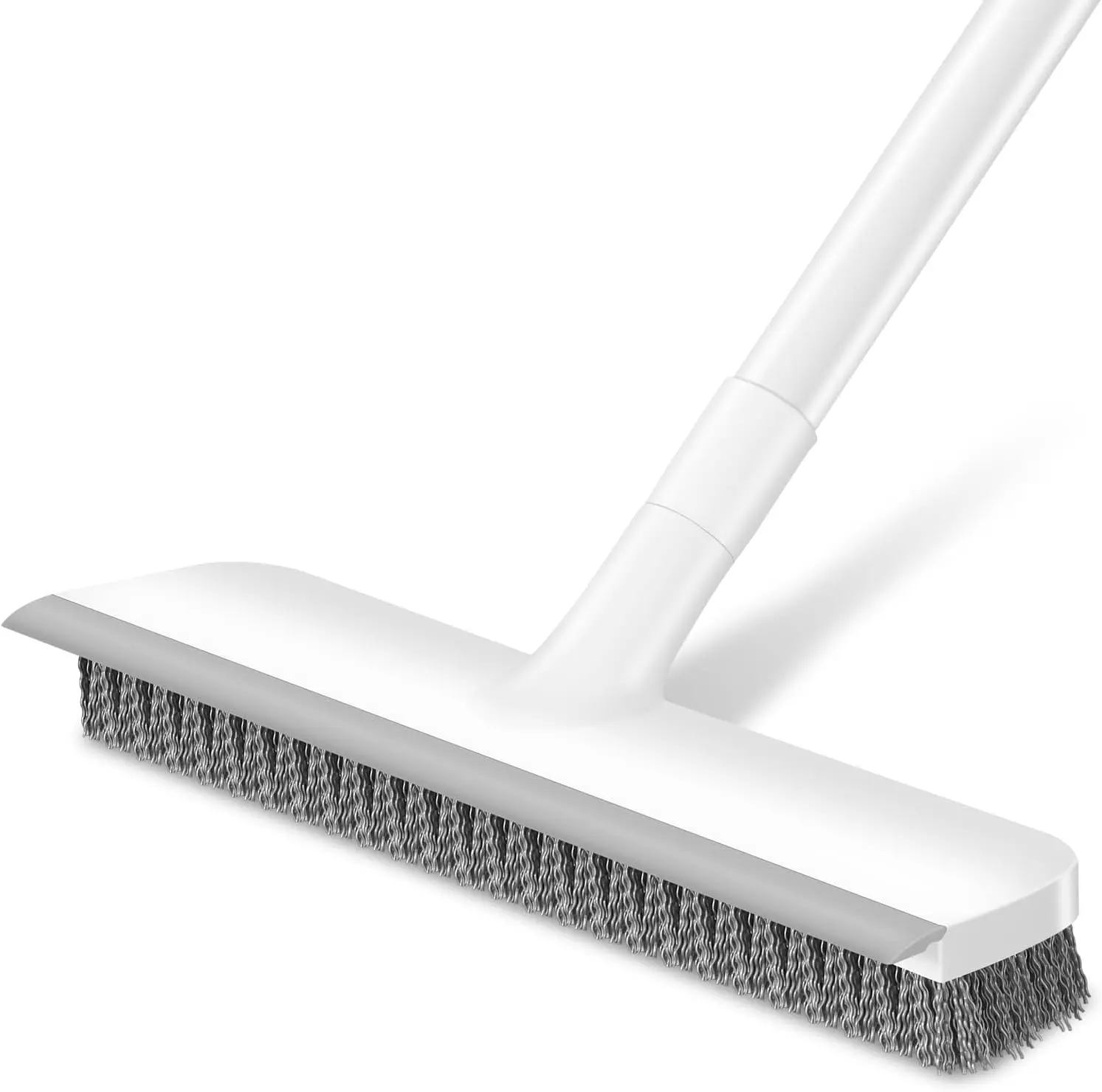 Dual-Use Floor Scrub Brush with 48" Extendable Long Handle - Durable Stiff Bristle Scrubber with Scraper for Indoor Surfaces, Outdoor Bathroom/Kitchen Deep Cleaning