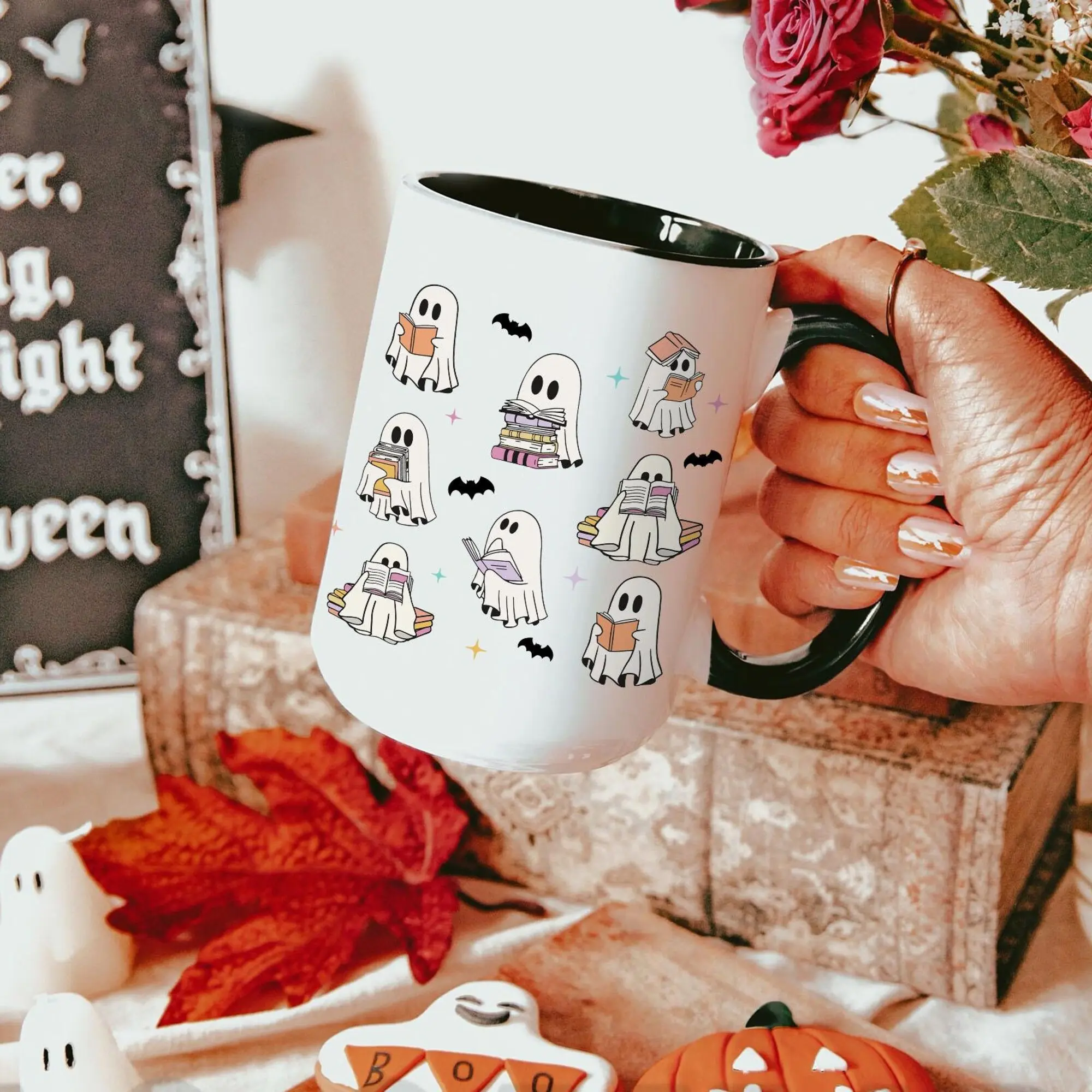 Cute Ghost Reading Mug, Gift For Book Lover, Mug Gift For Her, Halloween Mug, Ghost Mug, Ghost Book Lover Gifts, Ghost Books Coffee Mug 