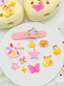 Macaron Color Cute Hole Shoe Buckle Set, Art Palette Stars & Butterflies Decor, Trendy Hole Shoes Accessories
