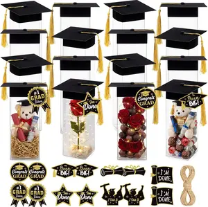 Dunzoom 12 Pcs 2026 Graduation Party Favors Candy Gift Boxes Clear Mini Graduation Cap Jars with Tassel Congrats Grad Cap Box with Cards Rope for College Graduate Party Decor(3.7 × 3.7 × 13 Inch)