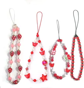 Y2K Cute Phone Charms 4-Pack - Beaded Aesthetic Y2K Straps with Bear, Butterfly & Heart - Acrylic Material for Phone, Bag, AirPods & Cameras - Bike Smartphone Smartphone