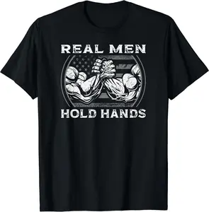 Real Men Hold Hands USA Flag Funny Arm Wrestling T-Shirt