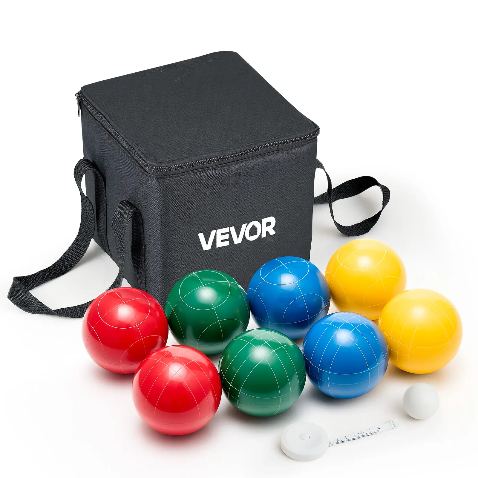 【SummerFinds】VEVOR Bocce Ball Set, 90 mm, with 8 Resin Balls, Pallino, Carrying Bag and Measuring Rope, Red/Green/Blue/Yellow 4 Colors, for 2 to 8 Players, Bocce Ball Game Set for Beach, Lawn, Family Backyard