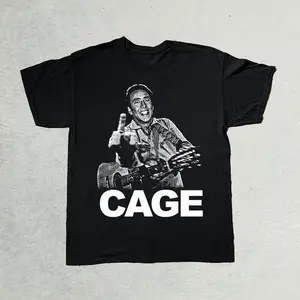 [Sale Up To 40%] NIC CAGE JOHNNY CASH PARODY BLACK T-SHIRT, COTTON MADE IN USA