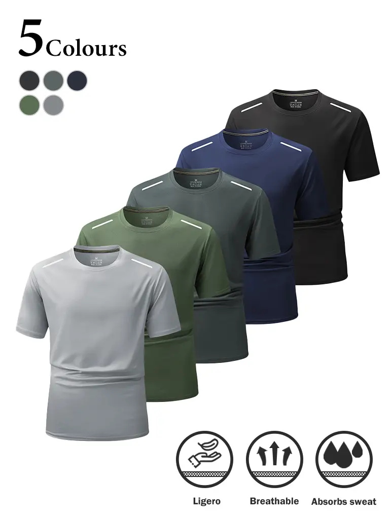 Men's Slim-Fit Short-Sleeve Cooling Clothing Sports T-Shirt - Breathable Lightweight Twill Gym Top with Reflective Stripes for Stay Visible and Safe Running/Gym, Machine Washable (Cold Wash, Permanent Press Cycle)