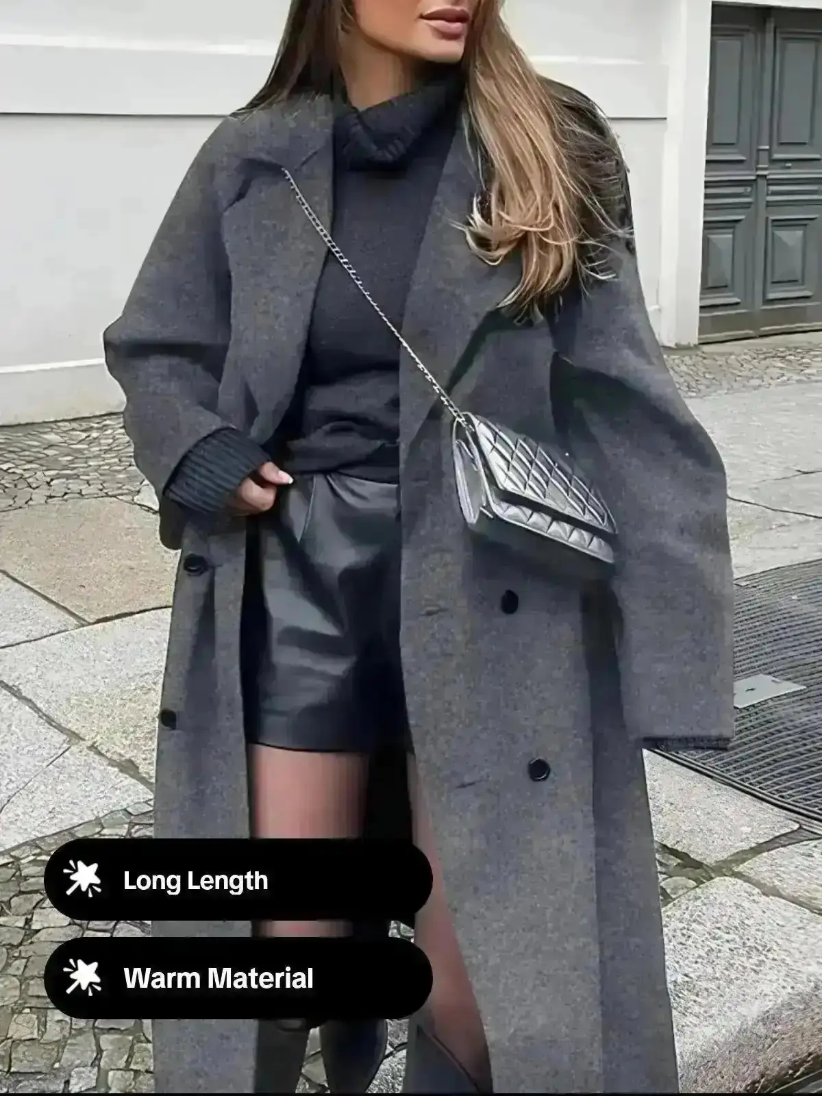 Trendy Casual Style Coat Jacket Loose-Fitting Overcoat Double Button Front Fall Winter Fashion Outerwear Warm, Versatile, Comfort, Wear, Style, Outfit, Essential, Trendy, Chic, Elegant, Classy, Modern, Seasonal