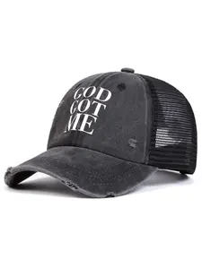 Unisex God Got Me Water Washed Mesh Lightweight Baseball Cap, Adjustable Trucker Hat, Adjustable Casual Hats Sun Protection for Spring & Fall Travel Beach Vacation
