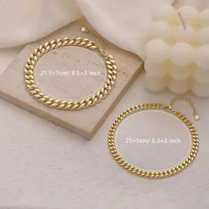 Women's Chunky Cuban Link Chain Anklet Set - Waterproof, Adjustable 8.5+2 in, Non-Tarnish Stainless Steel, Aluminum Infinity Design, VVS Moissanite, Chic Look, Layered Chains, Daily Wear, Jewelry Gift