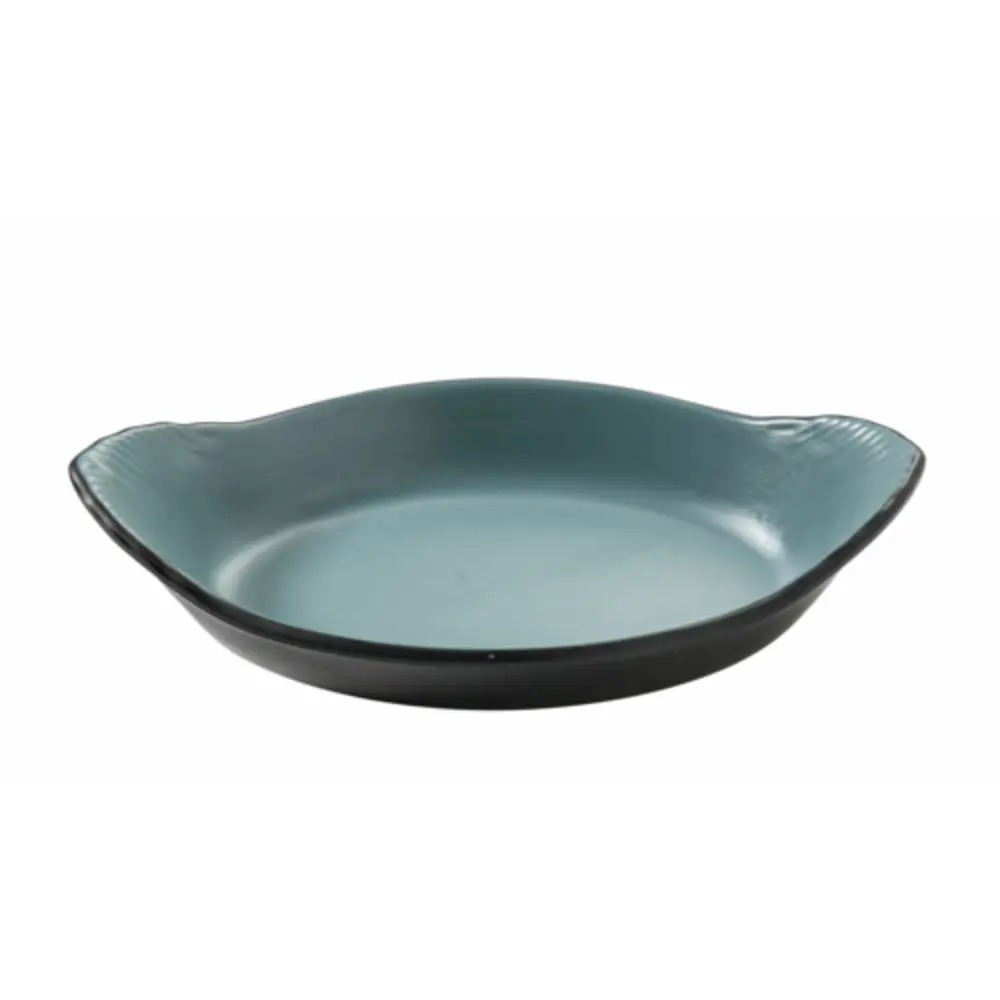 Yanco BM-608TL Lightweight 10 oz Birmingham Melamine Rarebit Dish - Gray & Teal, 8.75x5x1.25 in, Table Top Plates
