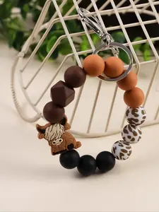 Cute Cow Beaded Keychain, Polka Dot Beads with Cartoon Cow Pendant, Boho Style, Keychain Wristlet, Perfect Gift for Mom, Friends, Holidays