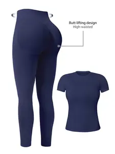 Women's Two-Piece Sports Set, High-Waisted Yoga Pants with Pockets, Short Sleeve Top, Breathable, Quick-Dry, Sporty High Stretch, Slim Fit, Professional Workout Gear