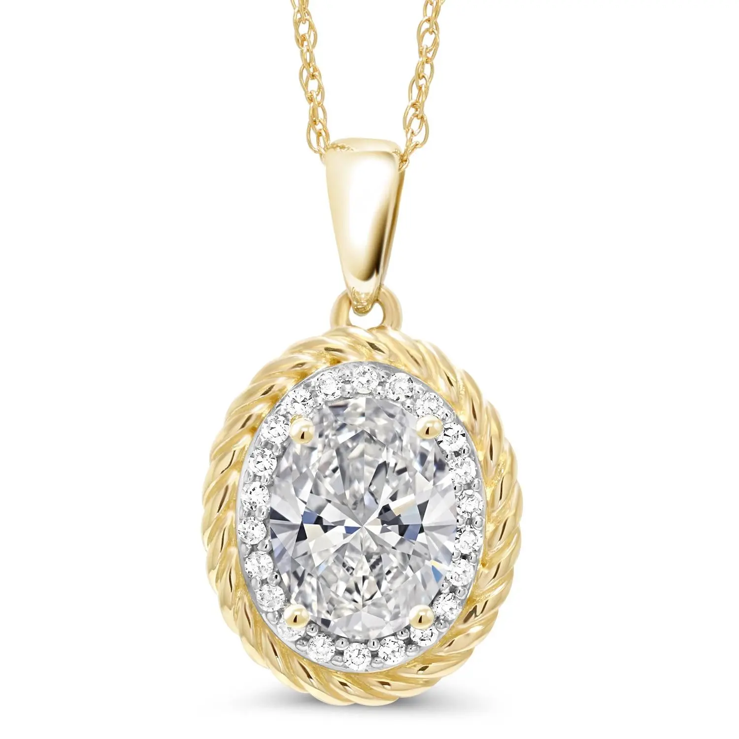 1.72 Cttw 14K Yellow Gold IGI Certified Lab Grown Diamond Pendant Necklace | Center Oval Diamond 1.5 Ct | D-E Color | VS1-VS2 Clarity | Gold Necklace For Women | 18 Inch Chain