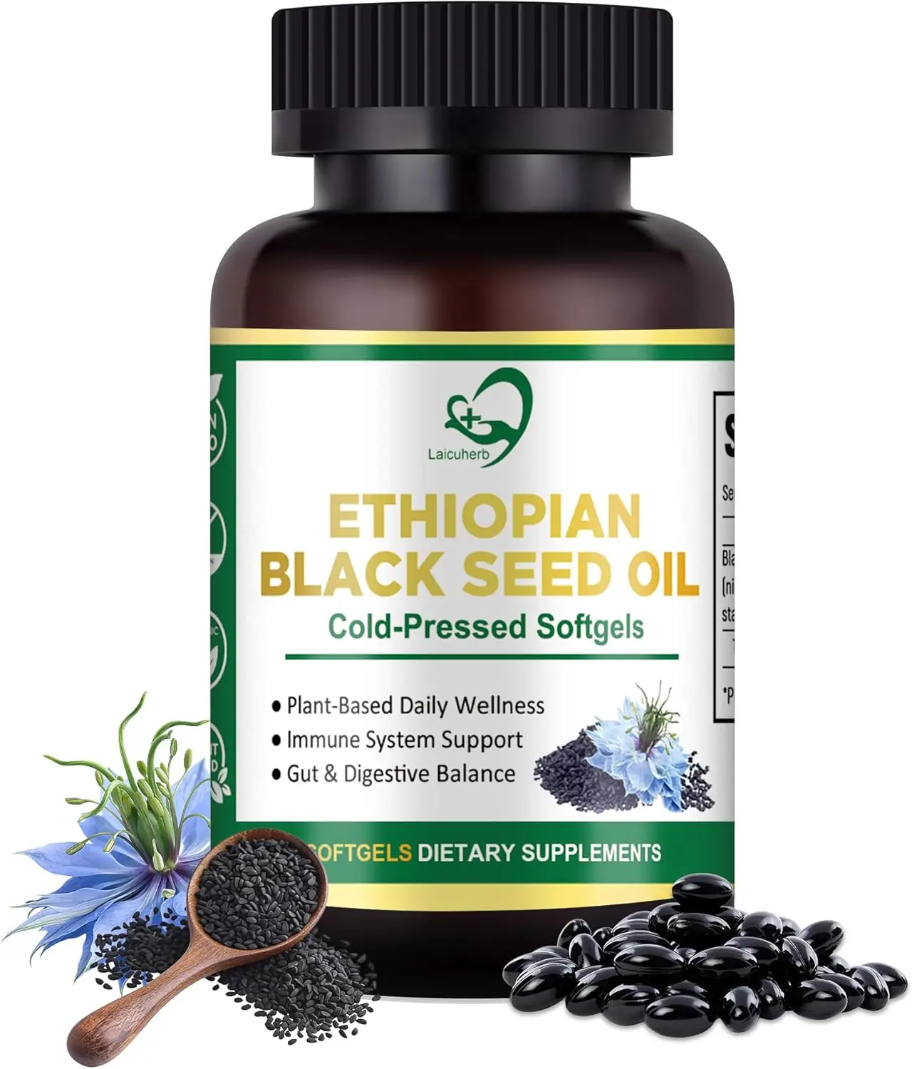Organic Black Seed Oil Capsules 4.64% Thymoquinone (TQ), Cold Pressed Black Cumin Seed Oil Softgels, Non-GMO Supplement for Daily Wellness Support, 90 Softgels