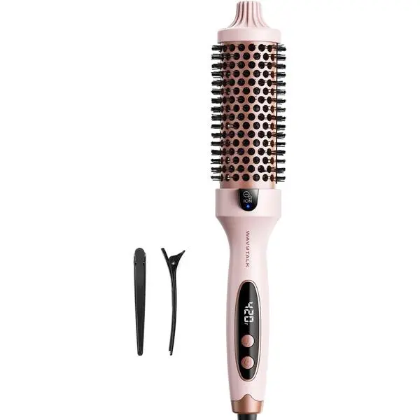 Wavytalk Thermal Brush Blowout Boost 1.5″ Heat Round Brush for Blowout Look | Negative Ion Technology, Tourmaline Ceramic, 5 Temperature Settings Dual Voltage, Less Damage, Sakura Pink Daily
