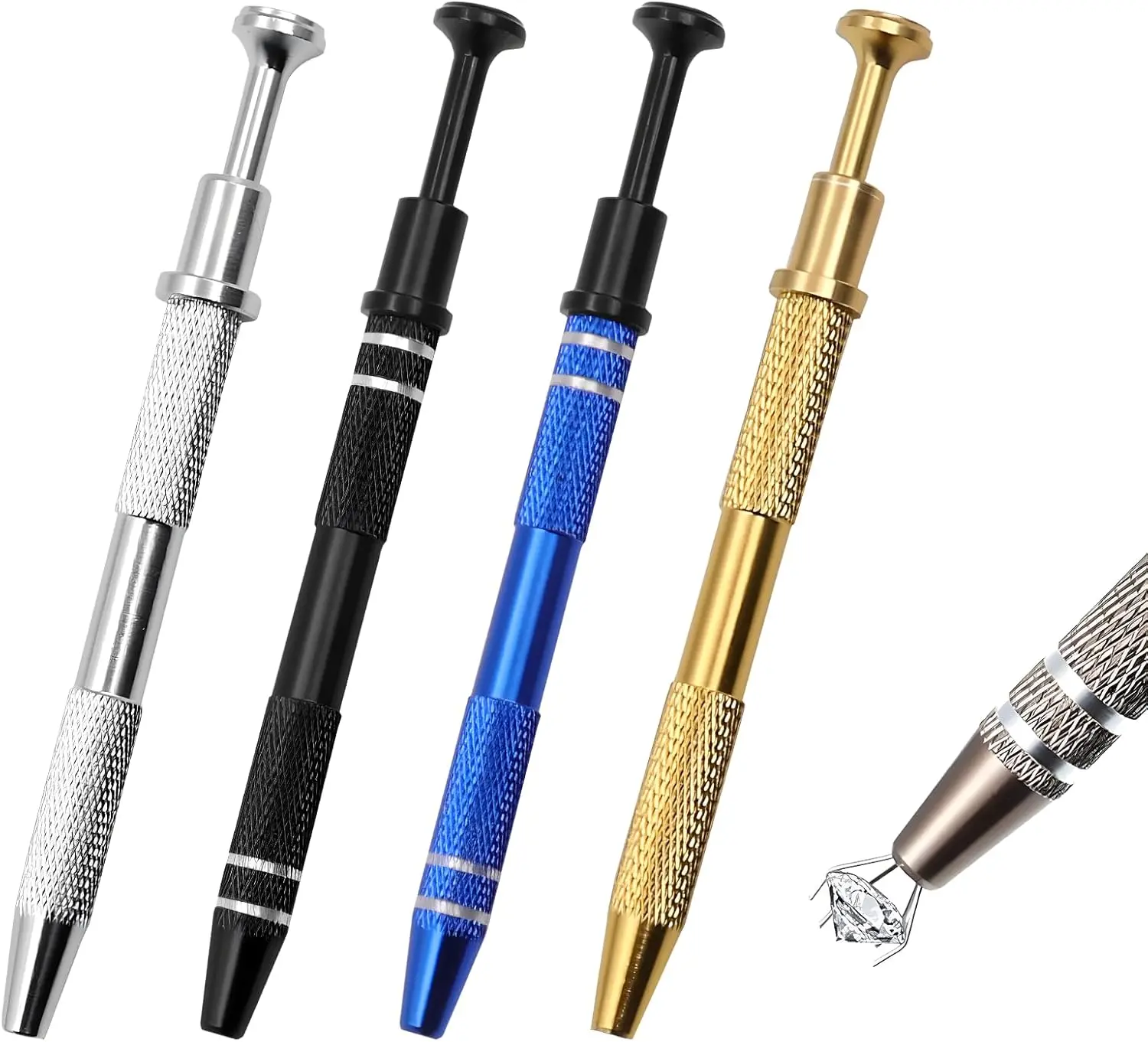 Stainless Steel 4-Piece Multi-Use Jeweler’s Pick Up Tool Set - Precision 4-Claw Sprinkle Pen, Piercing Ball Grabber, Diamond Claw Tweezers, 4.5in/11.5cm Anti-Slip Handle, Compact DIY Pottery & Ceramics Tool for Fine Control Jewelry Repair