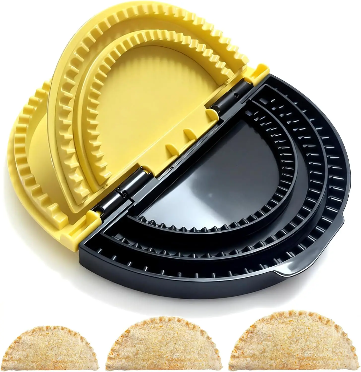 3-in-1 Black-Yellow Plastic PP Material Kitchen Tortilla Crimper-Press - Quesadilla Maker, Tortilla Sealer, Empanada Press for Camping Meals, Office Workers (6/8/10 in) - Dishwasher-Safe, Easy-Click Detachable, Space-Saving, Non-Heatable, Compact Fold, 6